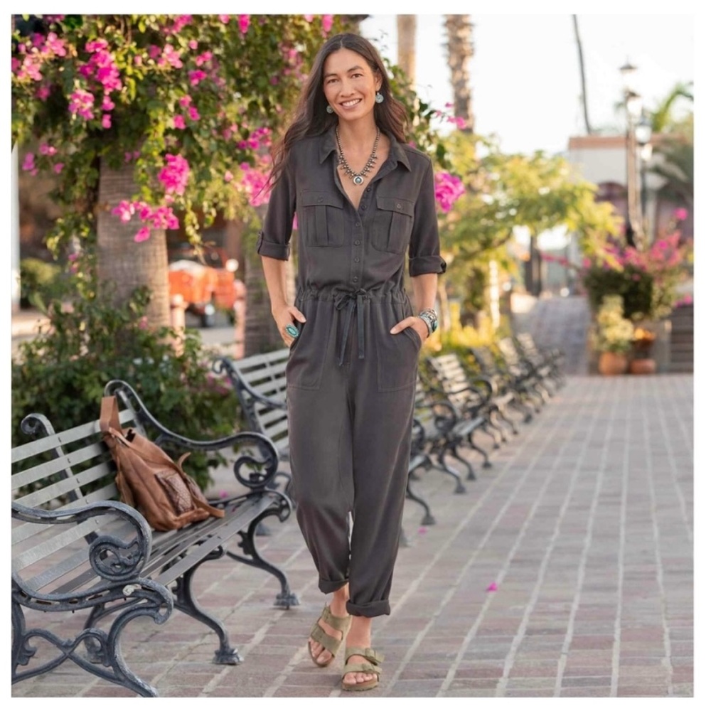 Sundance All Roads Jumpsuit in Grey size Petite Small Soft Lightweight Fabric